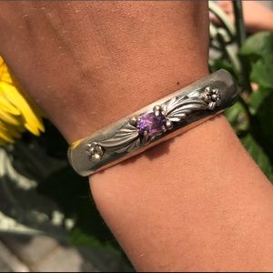 Sterling silver amethyst designer cuff bracelet